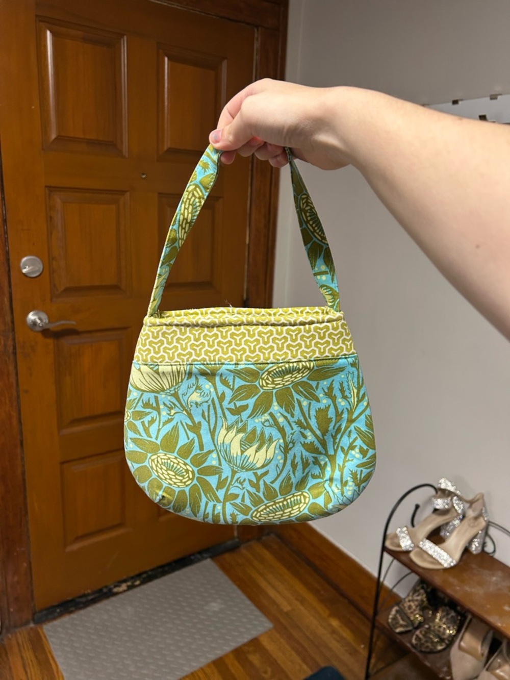 Light Blue and Green Floral Small Shoulder Bag